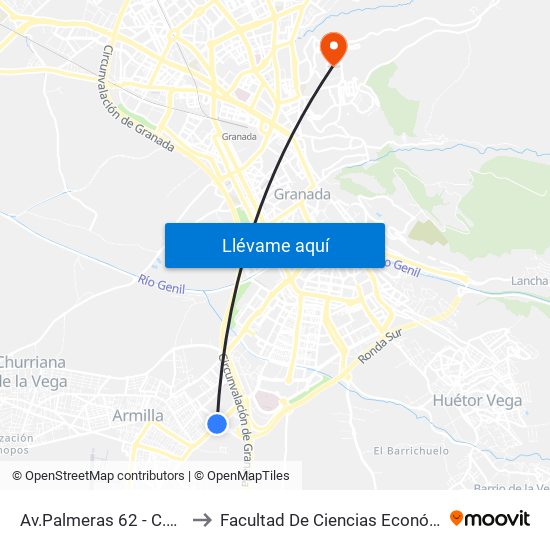 Av.Palmeras 62 - C.Comercial Nevada to Facultad De Ciencias Económicas Y Empresariales map