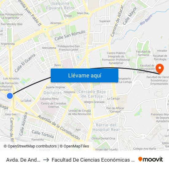 Avda. De Andalucía 1 to Facultad De Ciencias Económicas Y Empresariales map