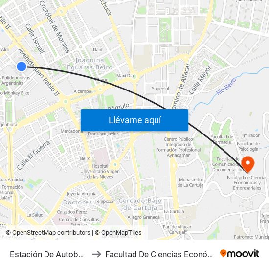 Estación De Autobuses De Granada to Facultad De Ciencias Económicas Y Empresariales map