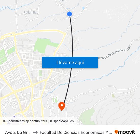 Avda. De Granada to Facultad De Ciencias Económicas Y Empresariales map