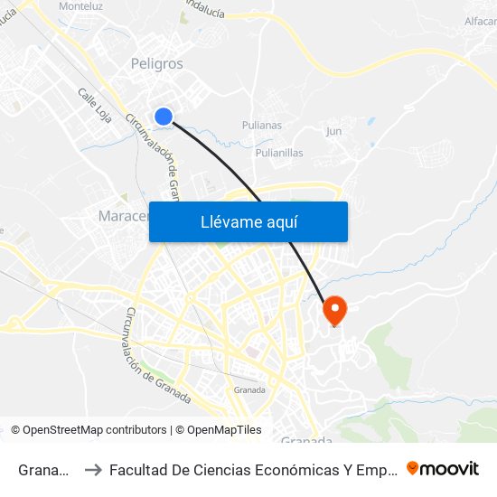 Granada 1 to Facultad De Ciencias Económicas Y Empresariales map