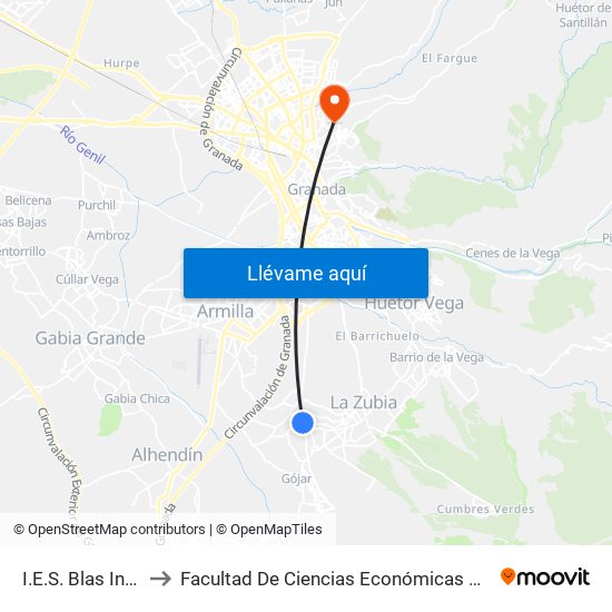 I.E.S. Blas Infante V to Facultad De Ciencias Económicas Y Empresariales map