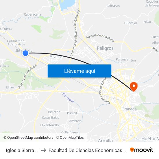 Iglesia Sierra Elvira V to Facultad De Ciencias Económicas Y Empresariales map