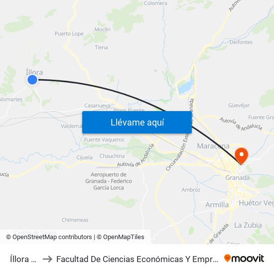 Íllora 2 V to Facultad De Ciencias Económicas Y Empresariales map