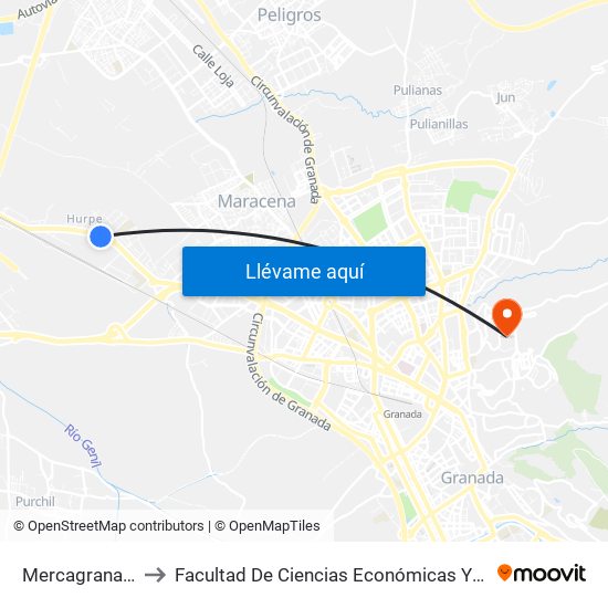 Mercagranada 1 V to Facultad De Ciencias Económicas Y Empresariales map