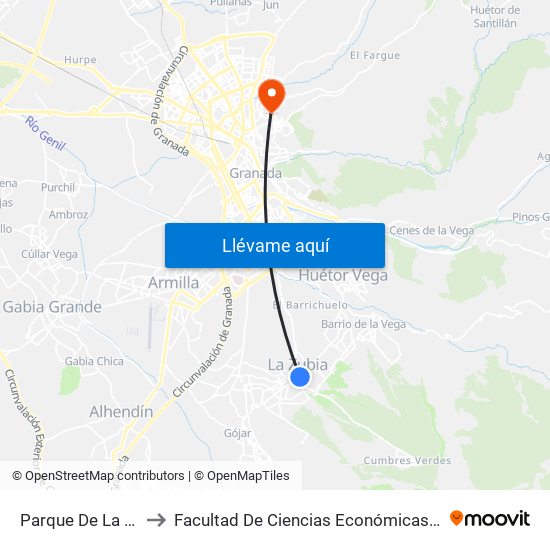 Parque De La Encina V to Facultad De Ciencias Económicas Y Empresariales map
