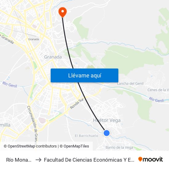 Río Monachil V to Facultad De Ciencias Económicas Y Empresariales map