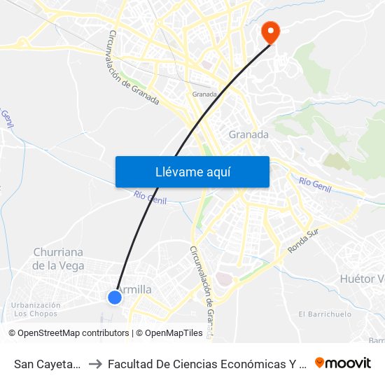 San Cayetano 2 V to Facultad De Ciencias Económicas Y Empresariales map