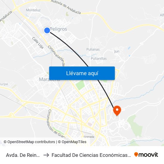 Avda. De Reina Sofía 1 to Facultad De Ciencias Económicas Y Empresariales map