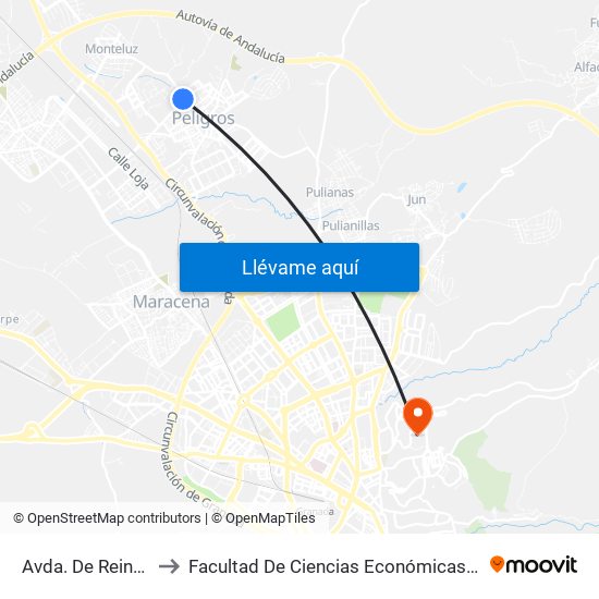 Avda. De Reina Sofía 2 to Facultad De Ciencias Económicas Y Empresariales map