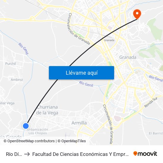 Río Dílar to Facultad De Ciencias Económicas Y Empresariales map