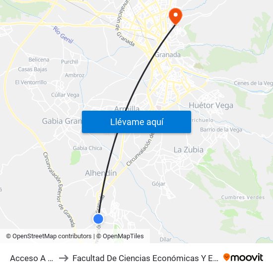 Acceso A Otura to Facultad De Ciencias Económicas Y Empresariales map