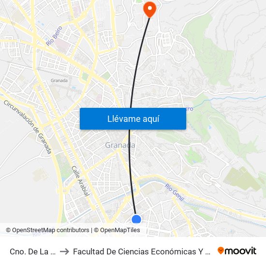 Cno. De La Zubia to Facultad De Ciencias Económicas Y Empresariales map