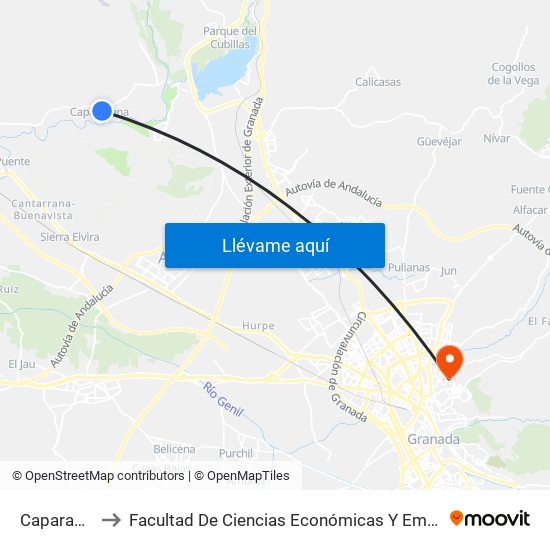 Caparacena to Facultad De Ciencias Económicas Y Empresariales map