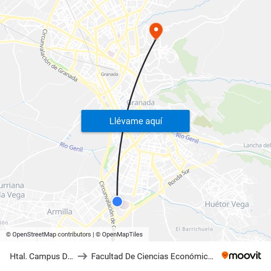 Htal. Campus De La Salud to Facultad De Ciencias Económicas Y Empresariales map