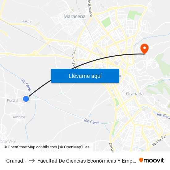 Granada V to Facultad De Ciencias Económicas Y Empresariales map