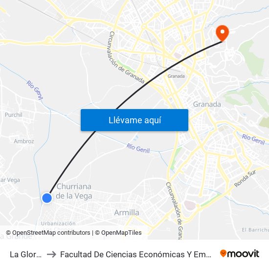 La Gloria V to Facultad De Ciencias Económicas Y Empresariales map