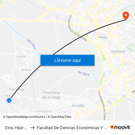 Ctra. Híjar-Gabia to Facultad De Ciencias Económicas Y Empresariales map