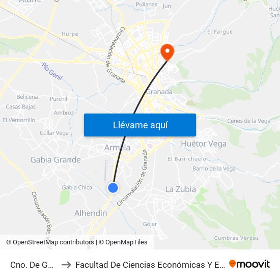 Cno. De Gabia 7 to Facultad De Ciencias Económicas Y Empresariales map