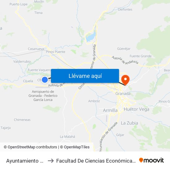 Ayuntamiento Chauchina to Facultad De Ciencias Económicas Y Empresariales map