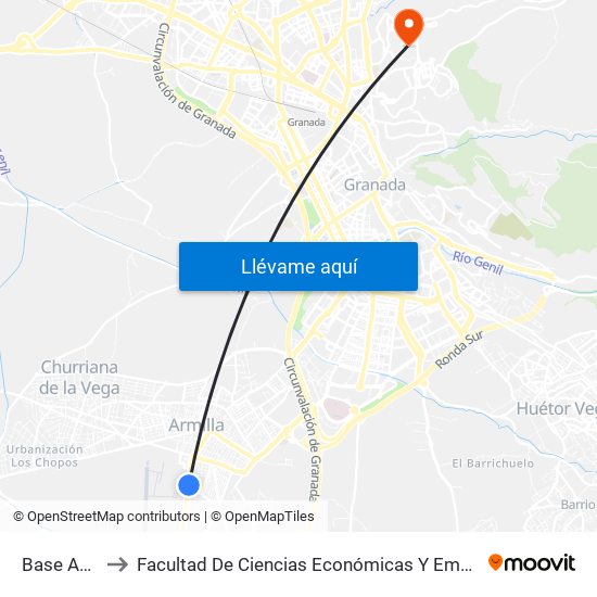 Base Aérea to Facultad De Ciencias Económicas Y Empresariales map