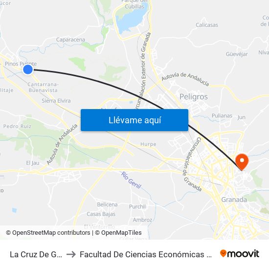 La Cruz De Granada to Facultad De Ciencias Económicas Y Empresariales map