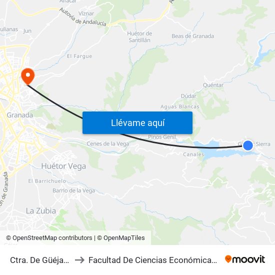 Ctra. De Güéjar Sierra 5 to Facultad De Ciencias Económicas Y Empresariales map