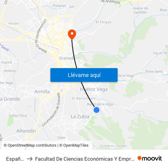 España 1 to Facultad De Ciencias Económicas Y Empresariales map