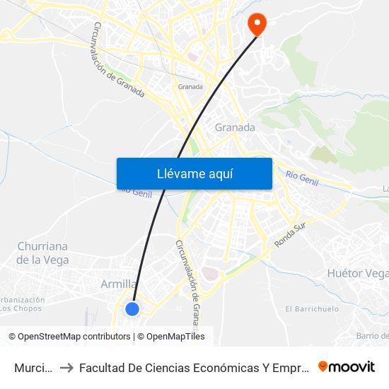 Murcia 2 to Facultad De Ciencias Económicas Y Empresariales map