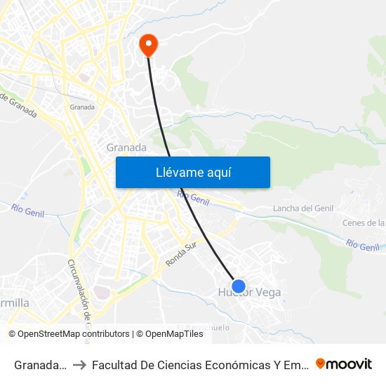 Granada 3 V to Facultad De Ciencias Económicas Y Empresariales map