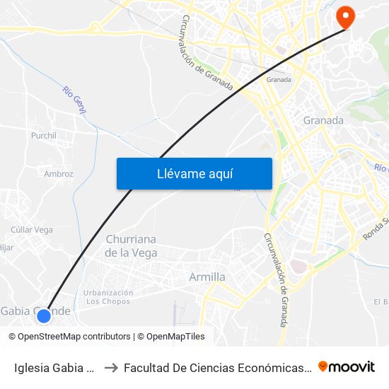 Iglesia Gabia Grande V to Facultad De Ciencias Económicas Y Empresariales map