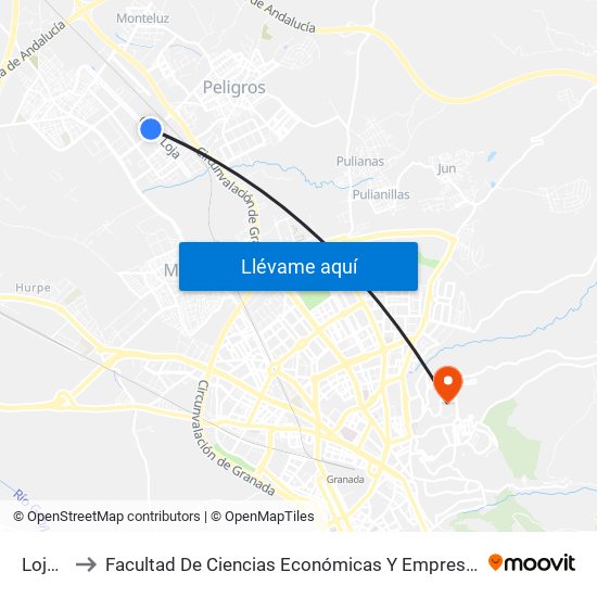 Loja 1 to Facultad De Ciencias Económicas Y Empresariales map
