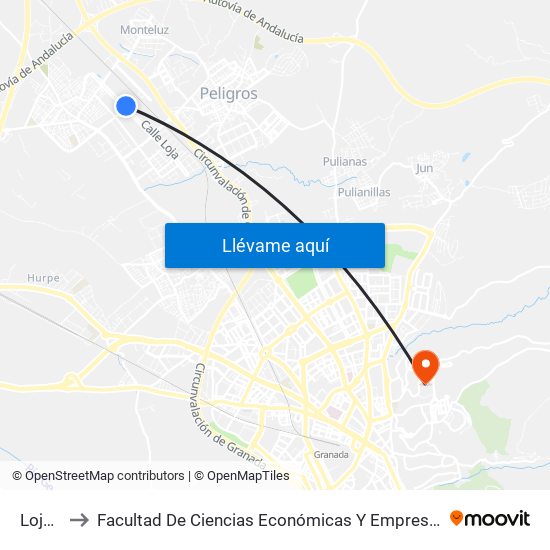 Loja 2 to Facultad De Ciencias Económicas Y Empresariales map