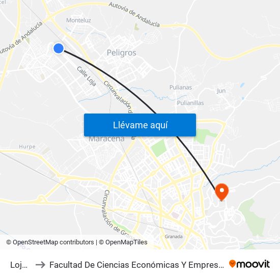 Loja 3 to Facultad De Ciencias Económicas Y Empresariales map