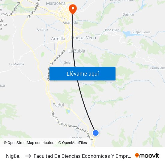 Nigüelas to Facultad De Ciencias Económicas Y Empresariales map