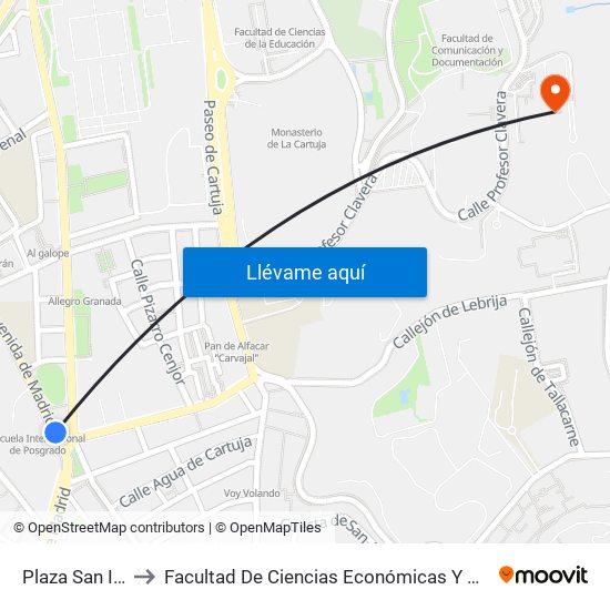 Plaza San Isidro to Facultad De Ciencias Económicas Y Empresariales map