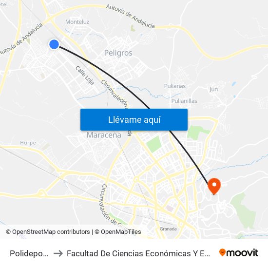 Polideportivo to Facultad De Ciencias Económicas Y Empresariales map