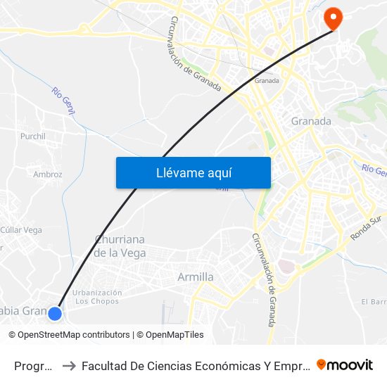 Progreso to Facultad De Ciencias Económicas Y Empresariales map