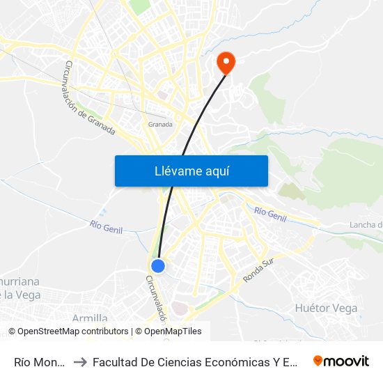 Río Monachil to Facultad De Ciencias Económicas Y Empresariales map