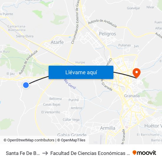 Santa Fe De Bogotá 2 to Facultad De Ciencias Económicas Y Empresariales map