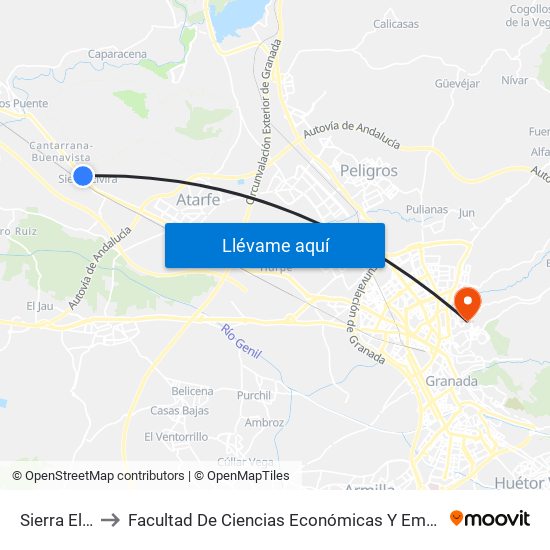 Sierra Elvira to Facultad De Ciencias Económicas Y Empresariales map
