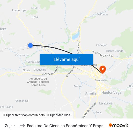 Zujaira 1 to Facultad De Ciencias Económicas Y Empresariales map
