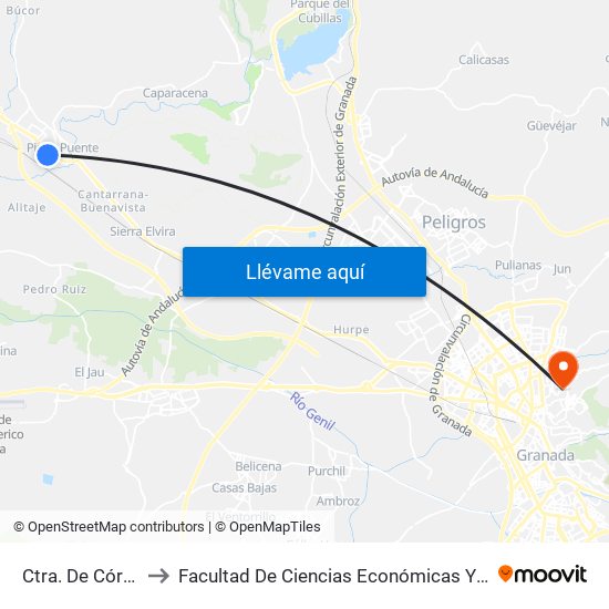 Ctra. De Córdoba 1 to Facultad De Ciencias Económicas Y Empresariales map