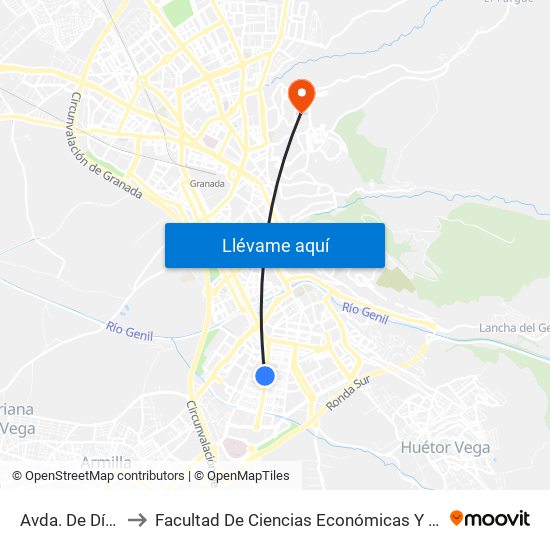 Avda. De Dílar 3 V to Facultad De Ciencias Económicas Y Empresariales map