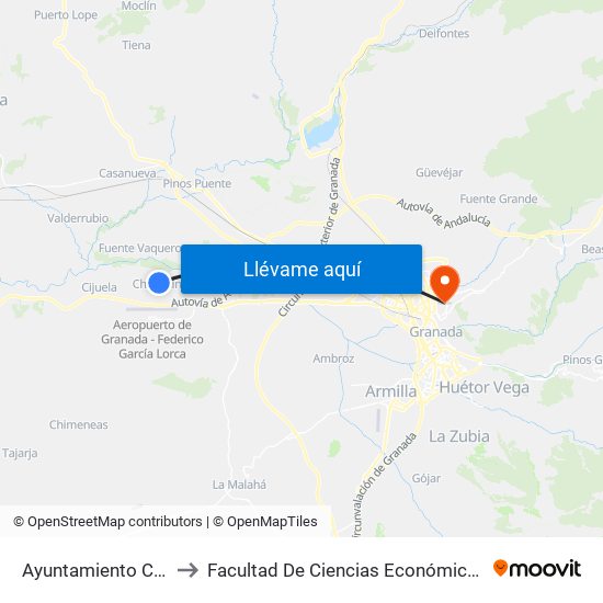 Ayuntamiento Chauchina V to Facultad De Ciencias Económicas Y Empresariales map
