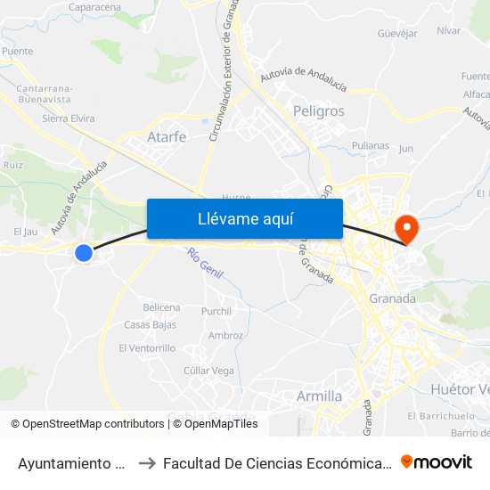 Ayuntamiento Santa Fe V to Facultad De Ciencias Económicas Y Empresariales map