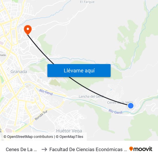 Cenes De La Vega 1 V to Facultad De Ciencias Económicas Y Empresariales map