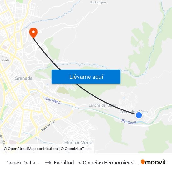 Cenes De La Vega 2 V to Facultad De Ciencias Económicas Y Empresariales map