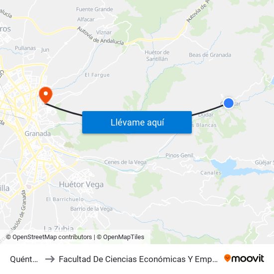 Quéntar 2 to Facultad De Ciencias Económicas Y Empresariales map