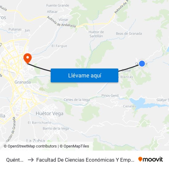 Quéntar 1 to Facultad De Ciencias Económicas Y Empresariales map